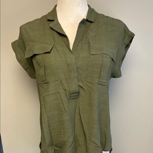 LOFT Green Boxy Notched Collar Blouse